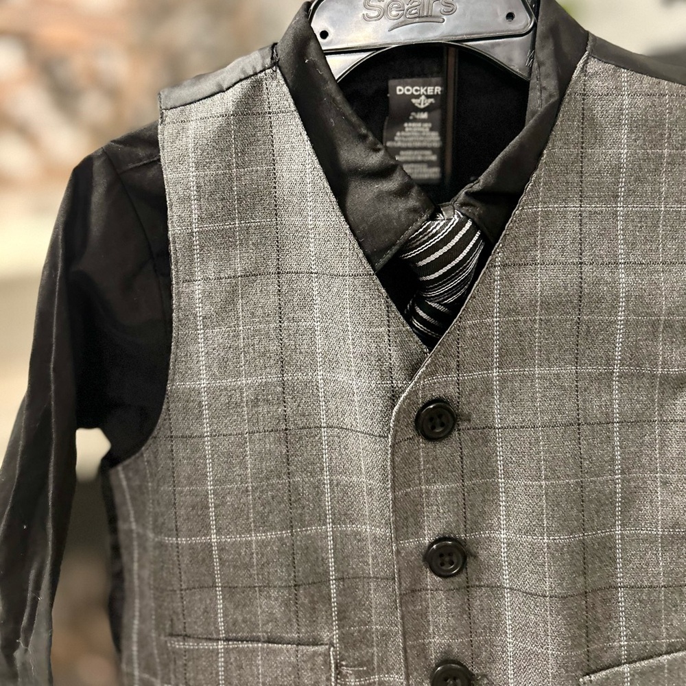 Dockers Gray Plaid Toddler Suit Vest Set